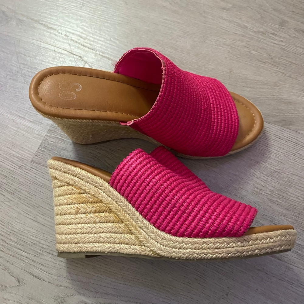 SO Wedge Sandals Women 8.5 Pink Espadrille Woven Slide Mule Platform Shoes